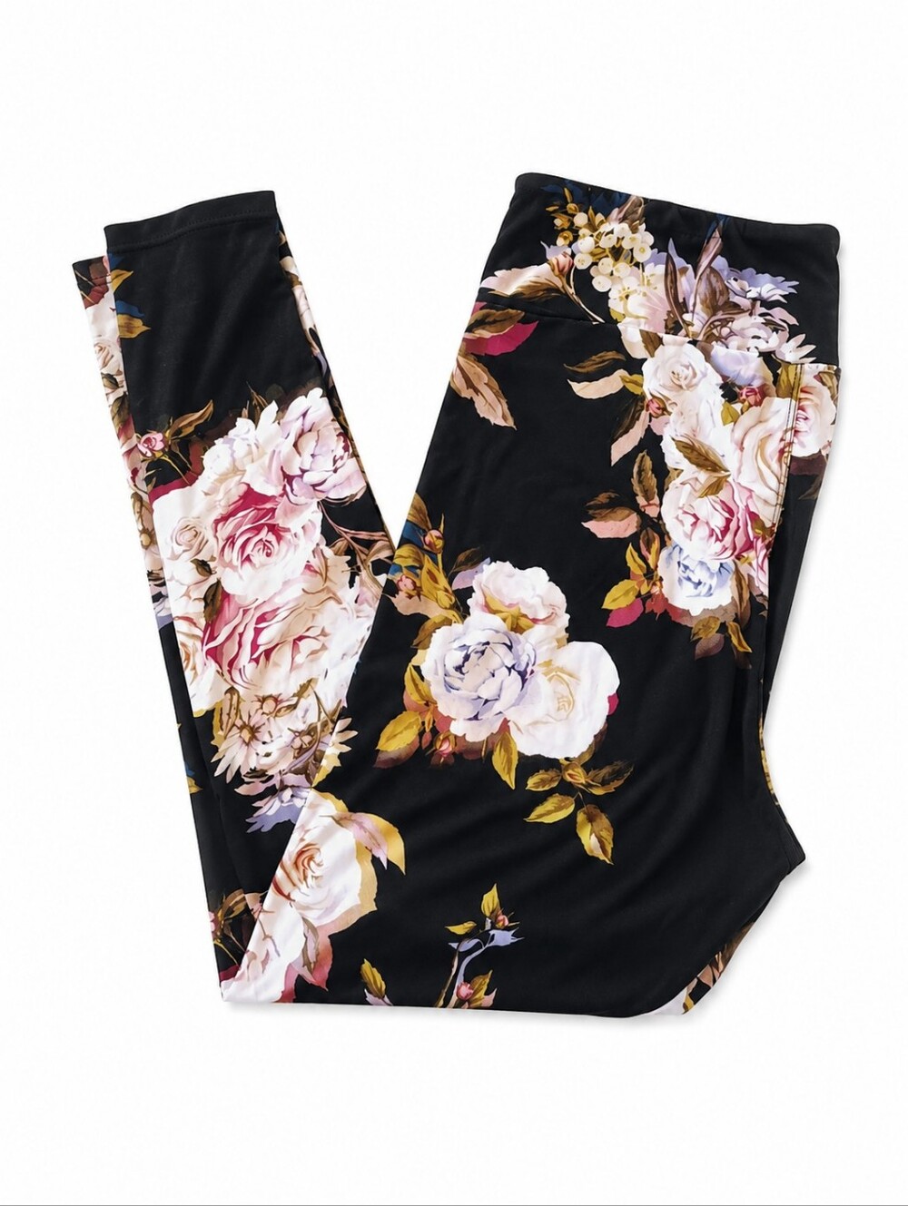 LuLaRoe Black Multi Color Floral Print Buttery Soft Leggings Tall And Curvy2 TC2